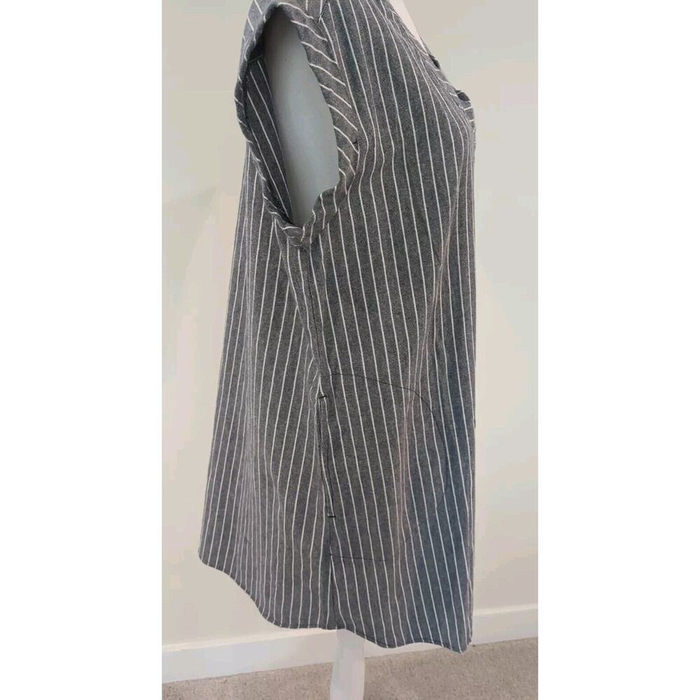 Rhythm. made For adventure Dress Linen Blend Denim Blue Stripe Sleeveless V Neck - Picture 6 of 13